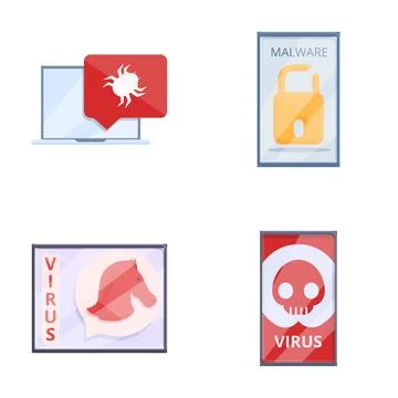 Hacking icons set cartoon vector. Computer bug mobile malware and cyber attack Stock Illustration