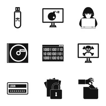 Hacking icons set, simple style 스톡 일러스트
