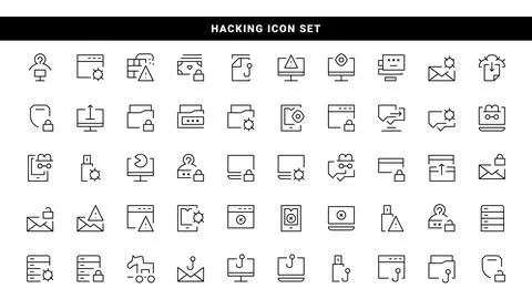 Hacking line icon design set. Fraud icon, online theft security in black colo Stock Illustration