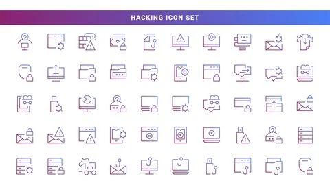 Hacking line icon design set. Fraud icon, online theft security in gradatio.. Stock-Illustration