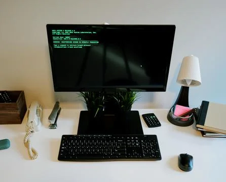 Hacking the Mainframe 80s and 90s Movie Style Stock Photos