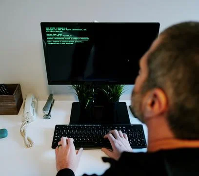 Hacking the Mainframe 80s and 90s Movie Style Stock Photos