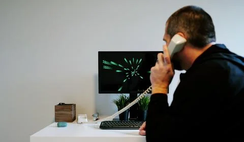 Hacking the Mainframe 80s and 90s Movie Style Stock Photos