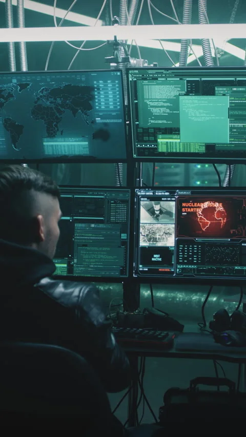 Hacking a nuclear missile launch by cybercriminal Stock Footage 276579831