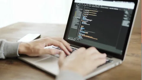 Hacking or programming concept Close up of hands typing and coding on internet 스톡 동영상 334586701