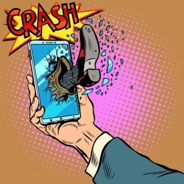 Hacking the phone, concept. Leg breaks smartphone screen Stock Illustration