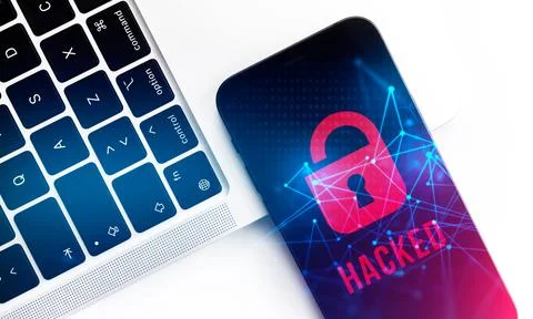 Hacking, privacy and security mobile data concept. Smartphone with padlock ic Stock Photos