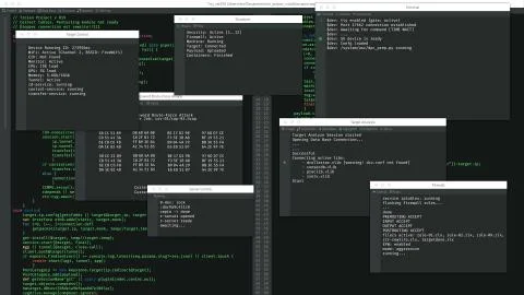 Hacking process on screen, strings of programming code running on display, th 스톡 사진
