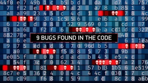 Hacking in progress, countdown of bugs found in the code, hackers stealing data Stock Footage 106763504