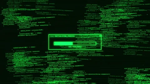 Hacking in progress Digital screen with green code and red prohibited acces.. Stock Footage 336880441