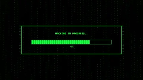 Hacking in progress with green loading bar and digital matrix background Stock Footage 346514741
