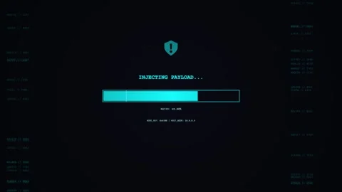 Hacking in progress interface screen with payload injection and progress bar Stock Footage 336882624