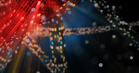 Hacking red and blue digital binary code matrix 01 background. Stock Illustration