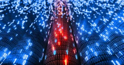 Hacking red and blue digital binary code matrix 01 background. Stock Illustration