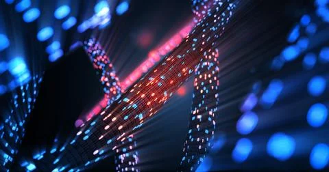 Hacking red and blue digital binary code matrix 01 background. Stock Illustration