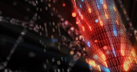 Hacking red and blue digital binary code matrix 01 background. Stock Illustration