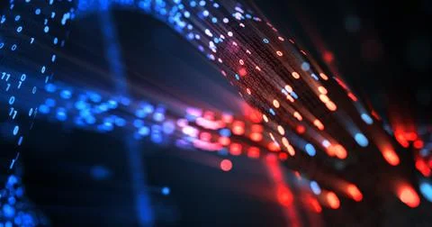 Hacking red and blue digital binary code matrix 01 background. Stock Illustration