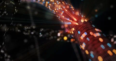 Hacking red and blue digital binary code matrix 01 background. Stock Illustration