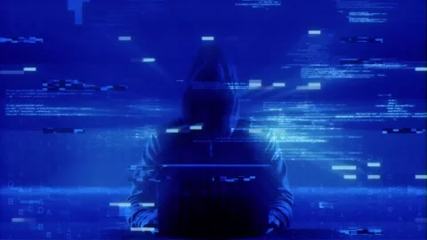 Hacking Risks on digital screen message on computer screens Stock Footage 317056810