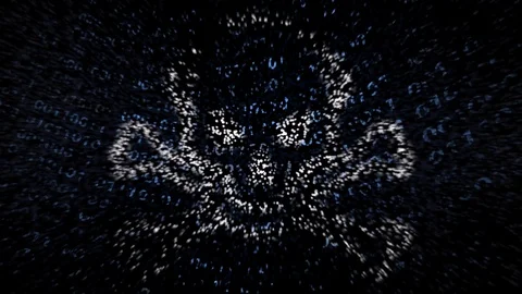 Hacking screen with skull Stock Footage 95824363