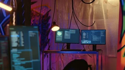 Hacking script running on hideout PCs Stock Photos