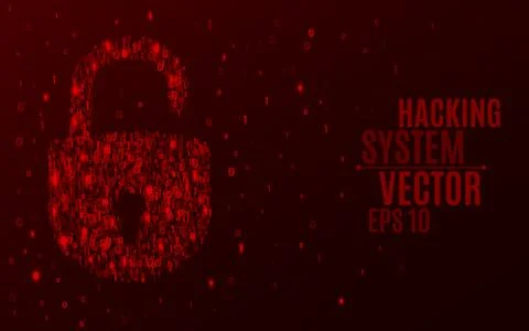 Hacking system. An abstract lock from a binary code. The glowing numbers 0 .. 库存插图