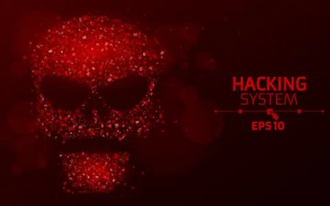 Hacking system. Abstract, luminous skull of red color from programming symb.. 库存插图
