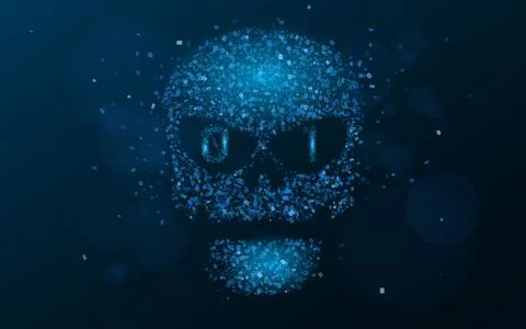 Hacking system. An abstract, luminous skull of blue color from a binary cod.. Stock Illustration