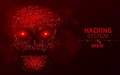 Hacking system. Abstract, luminous skull of red color from programming symb.. 库存插图