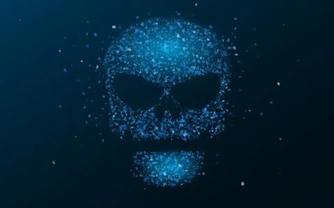 Hacking system. An abstract, luminous skull of blue color from a binary cod.. Stock Illustration