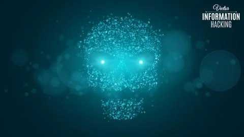 Hacking system and information. Abstract skull of blue color from a binary co Stock Illustration