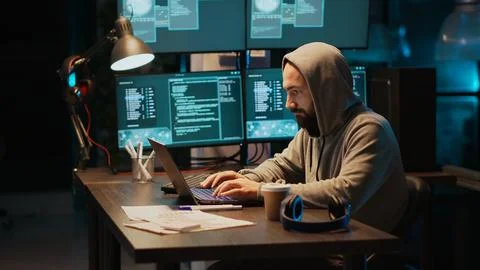 Hacking thief breaking through cyber security system Stock Photos