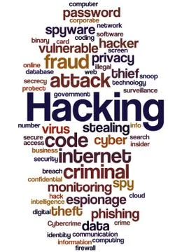 Hacking, word cloud concept Illustrazione stock