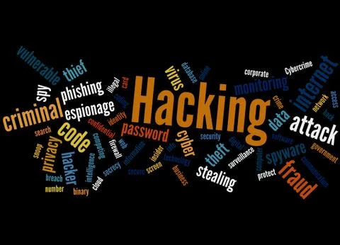 Hacking, word cloud concept Illustrazione stock