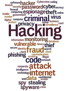 Hacking, word cloud concept Illustrazione stock