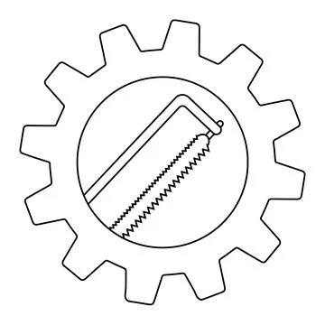 Hacksaw carpentry tool in gear flat icon for apps and websites Stock Illustration