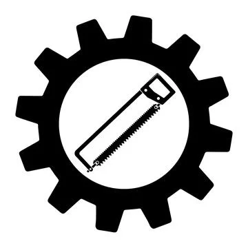 Hacksaw carpentry tool in gear flat icon for apps and websites Stock Illustration
