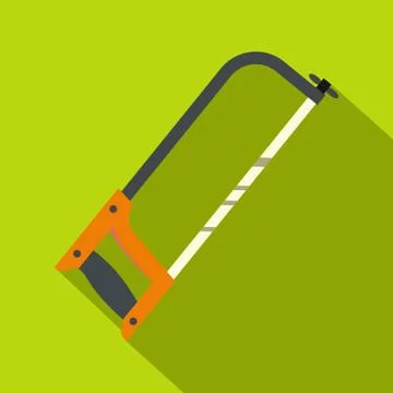 Hacksaw with orange handle icon, flat style Ilustración de archivo