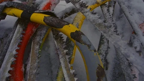Hacksaws in the Snow - Close up Stock Footage 83605826