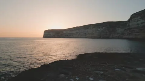 Had Dingli Cliffs salt pans. Aerial sunset cinematic drone view in Malta Stock Footage 270444677