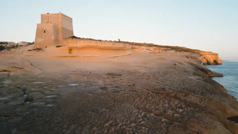 Had Dingli Cliffs salt pans. Aerial sunset cinematic drone view in Malta Stock Footage 270444694