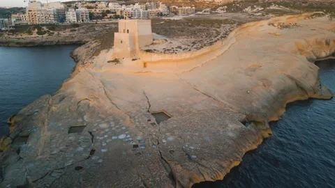 Had Dingli Cliffs salt pans. Aerial sunset cinematic drone view in Malta Stock Footage 270444720