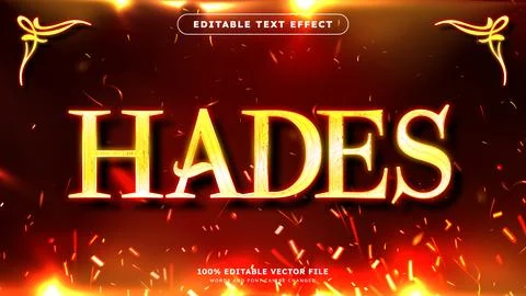 Hades 3d text effect with glow and hell fire cinematic background Stockillustratie