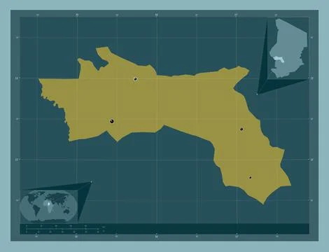 Hadjer-Lamis, Chad. Solid color shape. Locations of major cities of the regio 库存插图
