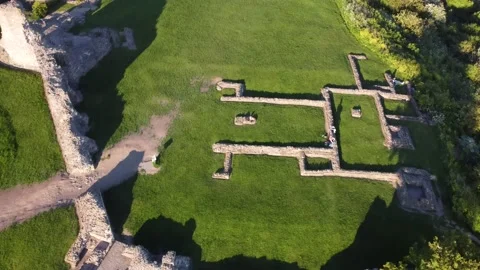 Hadleigh castle downwards elevation shot, bright sunshine, 4K UHD Stock Footage 168978371