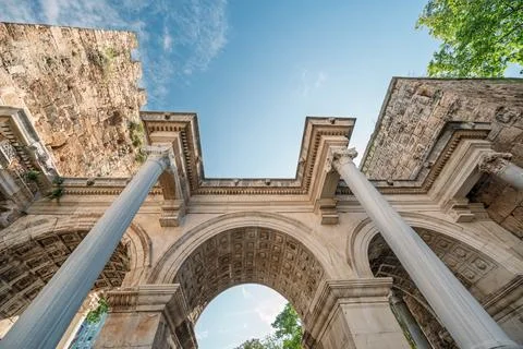 Hadrian Gate, also known as the Uc Kapilar, at the entrance to Antalya Old .. Stock Photos