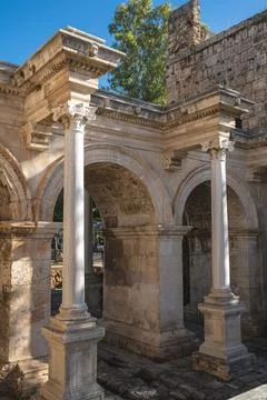 Hadrian Gate, also known as the Uc Kapilar, at the entrance to Antalya Old .. Stock Photos