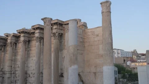 Hadrians Library Corinthian Columns and Marble Wall Athens Greece Stock Footage 341679104