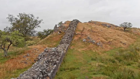 Hadrian's wall close aerial shot Stock Footage