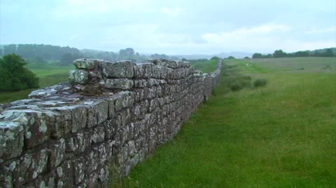 Hadrian's Wall gets lost in the distance and rainfall Stock Footage 39993667